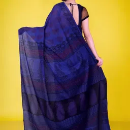 Unnati Silks Blue Cotton Printed Saree With Unstitched Blouse image 2