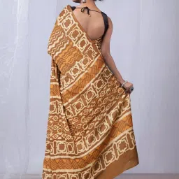 Unnati Silks Brown Cotton Printed Saree With Unstitched Blouse image 2