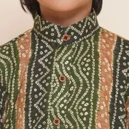 AJ Dezines Kids Green & White Cotton Printed Full Sleeves Kurta Set image 4