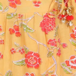AJ Dezines Kids Yellow & Pink Cotton Floral Print Kurta Set image 4