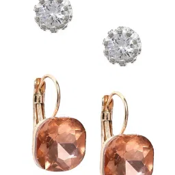 oomph OOMPHSilver Crown Cubic Zirconia and Gold Square Ear Stud and Drop Earrings Pack of 2 image 2