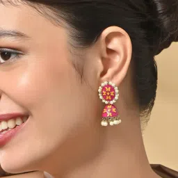 Fida Pink Bridal Kundan Jhumki Earrings for Women image 2