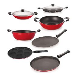 Nirlon Non-Stick Red Aluminium Kitchen Cooking Combo Essential Gift - Set of 7 Piece-picture-8