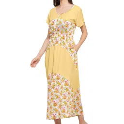 PATRORNA White & Yellow Floral Print Night Dress image 4