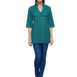PATRORNA Teal Regular Fit Pleated Tunic image 4