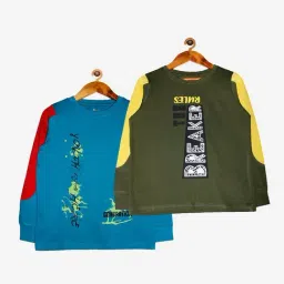Kiddopanti Kids Green & Blue Printed T-Shirt (Pack Of 2)-image-68