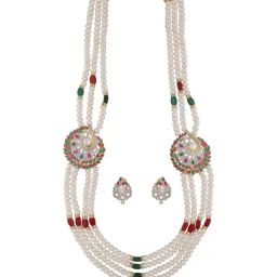 Sri Jagdamba Pearls Gamini Green & Pink Necklace and Earring Set-picture-26
