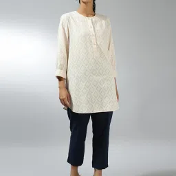 Fabindia White Cotton Self Pattern Tunic image 4