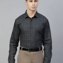 ManQ Dark Grey Cotton Regular Fit Checks Shirt-picture-21