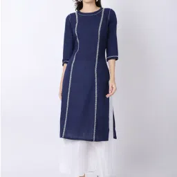Cantabil Blue Embroidered A Line Kurti-image-7