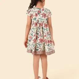 Fabindia Girls Off White Cotton Hand Block Printed Dress image 2