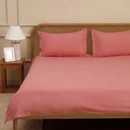 Westside Home Dusty Rose Solid Double Bed Flat Sheet & Pillowcase Set image 4