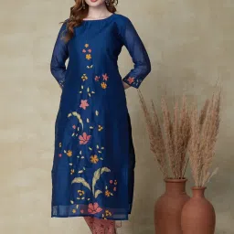 fashor Floral Printed Resham Embroidered Kurta with Floral Dupatta - Blue image 4