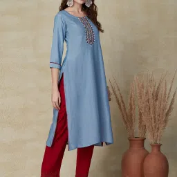 Fashor Blue Embellished Straight Kurta image 4