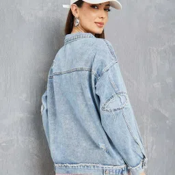 Styli Blue Cotton Plain Denim Jacket image 2