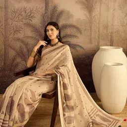 Sangria Paisley Printed Zari Border Saree With Unstitched Blouse Piece-picture-31