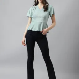 Latin Quarters Sage Green Textured Peplum Top image 4