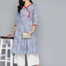 Jompers Blue Cotton Printed A Line Kurta image 4