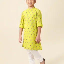 Fabindia Kids Lime Green Printed Full Sleeves Kurta image 4
