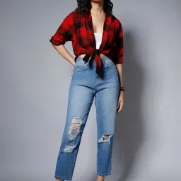 High Star Blue Distressed Relaxed Fit High Rise Jeans image 4