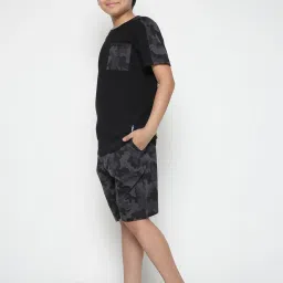 Lil Tomatoes Kids Black & Grey Camouflage T-Shirt with Shorts image 4