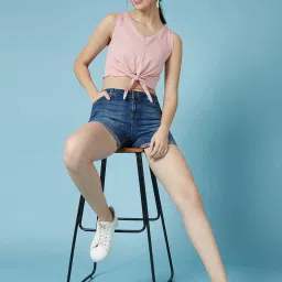 chimpaaanzee Chimpanzee Light Pink Cotton Regular Fit Crop Top image 4