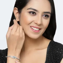 Zeneme Rhodium Plated Dribble Crystal Green American Diamond Openable Bracelet image 2