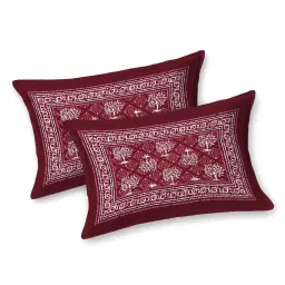 JaipurFabric Royal Maroon Pure Cotton 210 TC Topiary Dabu Double Bedsheet with 2 Pillow Covers image 2