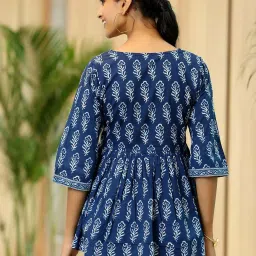 Libas Blue Cotton Printed A Line Kurti image 2