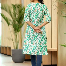 Libas White & Green Cotton Printed Straight Kurta image 2