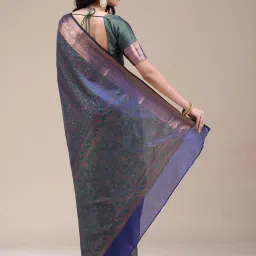 Koskii Peacock Blue Zariwork (Gold) Banarasi Silk Saree image 2