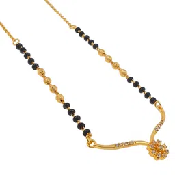Saizen Gold-Plated Crystal Studded & Black Beaded Mangalsutra image 3