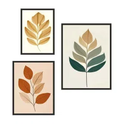 999Store Multicolor Canvas Leaves Modern Art Wall Painting - Set of 3 image 2