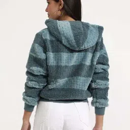 Campus Sutra Blue Regular Fit Striped Jacket image 2