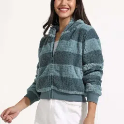 Campus Sutra Blue Regular Fit Striped Jacket image 3