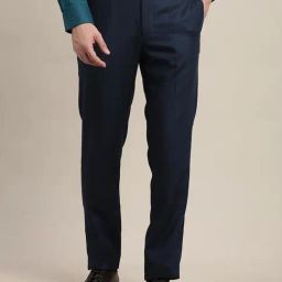Turtle Blue Rayon Slim Fit Chequered Trousers-picture-13