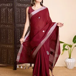Mitera Embroidered Paisley Zari Saree With Blouse Piece image 5