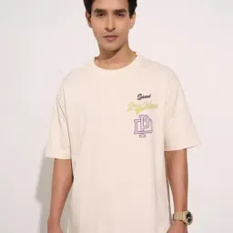 People By Pantaloons Off White Cotton Slim Fit Printed T-Shirt-image-60