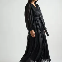 FEMMELLA Black Georgette Solid Regular Fit Wrap Dress image 3