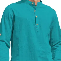 Navkanj Band Collar Roll-Up Sleeves Short Kurta image 2