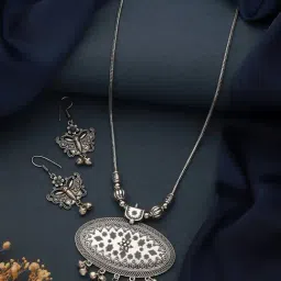 Aatmana Silver Toned & Silver-Plated Textured & Beaded Necklace Set-image-61