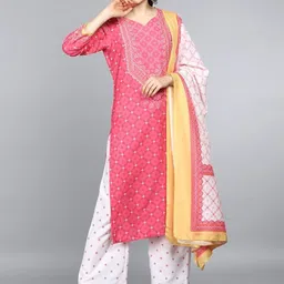 KALINI Ethnic Motifs Printed Sweetheart Neck Straight Kurta With Palazzos & Dupatta-picture-30