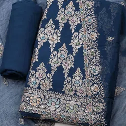 Meena Bazaar Women Ethnic Motifs Embroidered Unstitched Dress Material-picture-11