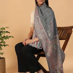 Merinomere Paisley Woven Design Jacquard Fringed Border Shawl-image-1