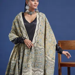 Taavi Floral Block Printed Kalamkari Pure Cotton Dupatta-picture-27