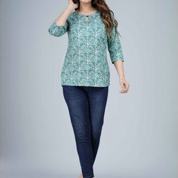 Indiwest Women Blue Ethnic Printed Cotton Top-picture-8