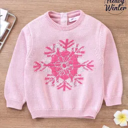 Babyoye Full Sleeves Cotton Pullovers Snowflake Embroidery - Pink-picture-38