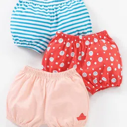 Babyhug 100% Cotton Knit Striped Bloomers Boat Print Pack of 3 - Red Blue & Pink-image-91