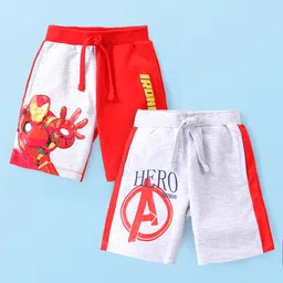 Babyhug Marvel Cotton Knit Shorts With Avengers Graphics Pack Of 2 - Red & White image 1