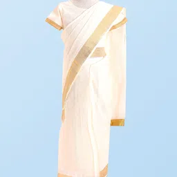 Babyhug Cotton Woven Half Sleeves Blouse & Saree with Zari Border - White-image-7